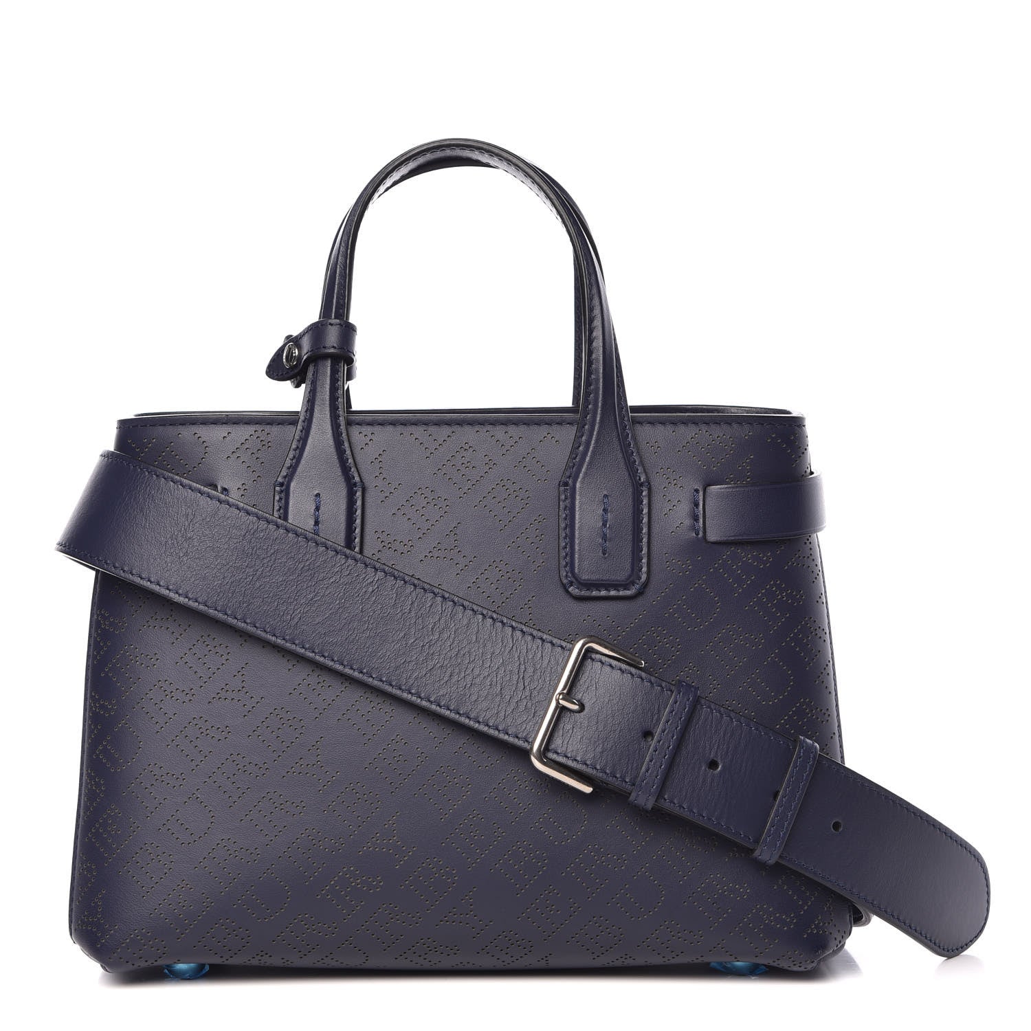 Burberry Derby Calfskin Perforated Small Banner Tote Regency Blue 1 of 12