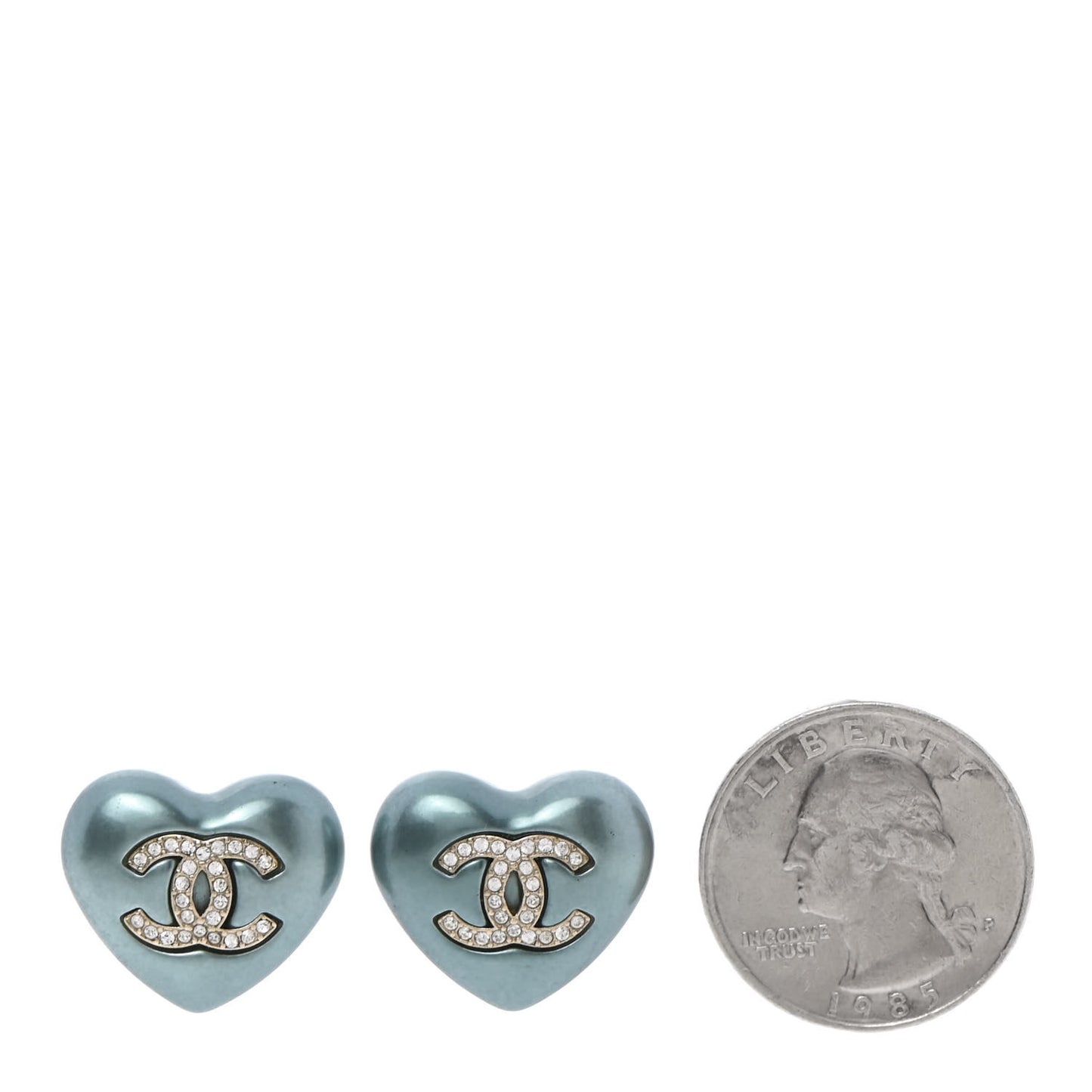 Pearl Crystal CC Heart Earrings Blue Gold