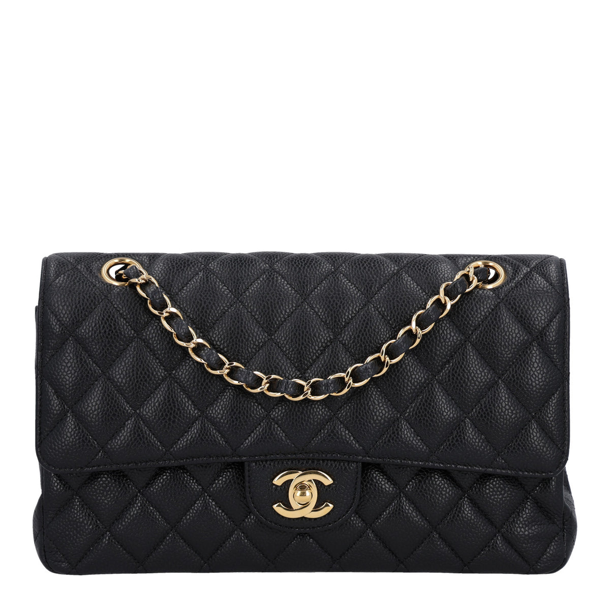 Caviar Quilted Medium Double Flap Black