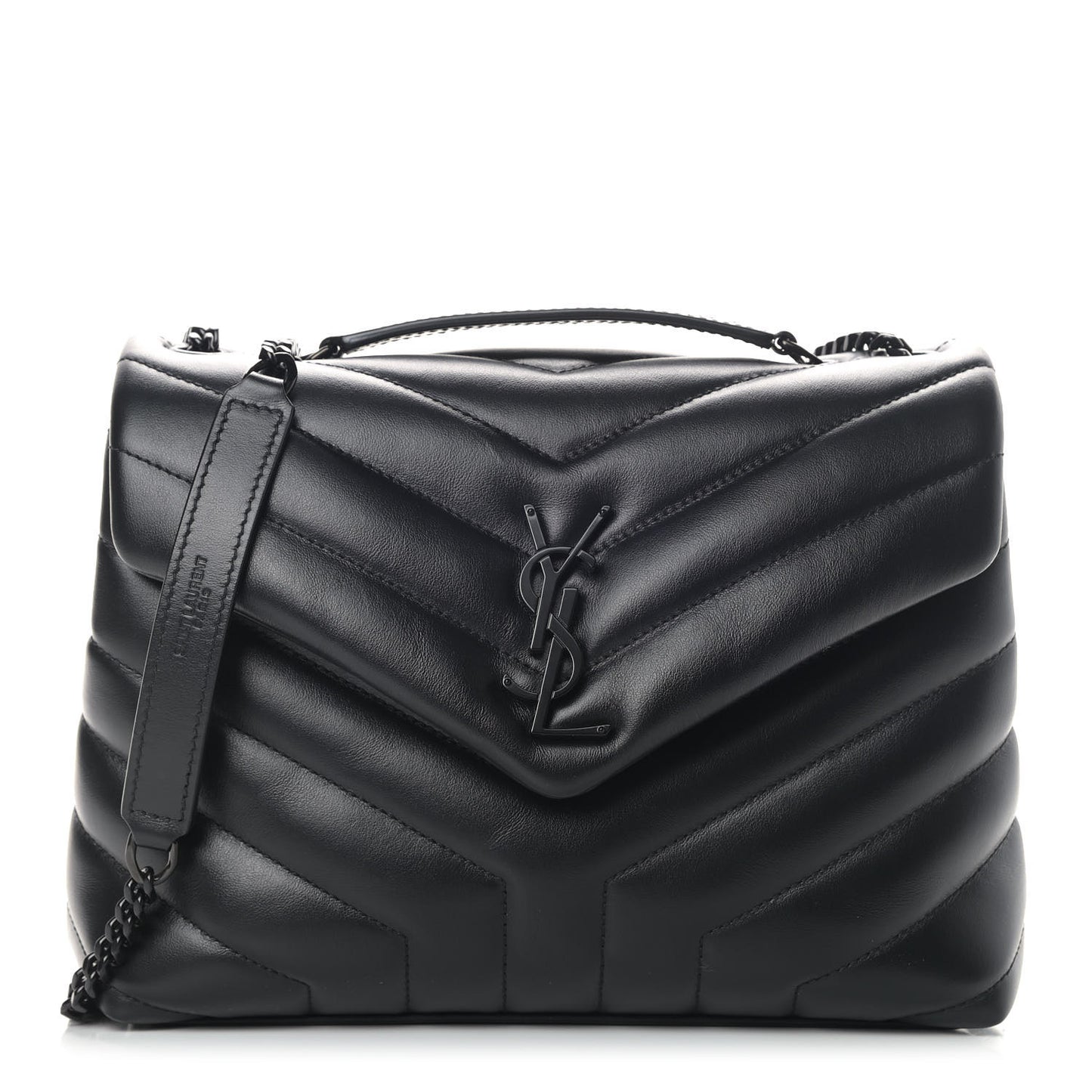 Calfskin Y Quilted Monogram Small Loulou Chain Satchel Black