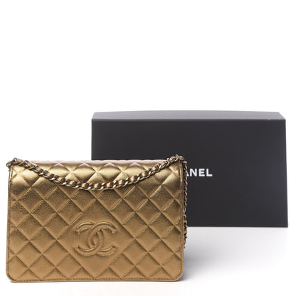 Chanel Metallic Goatskin Quilted Diamond CC Wallet On Chain WOC Gold 14 of 14