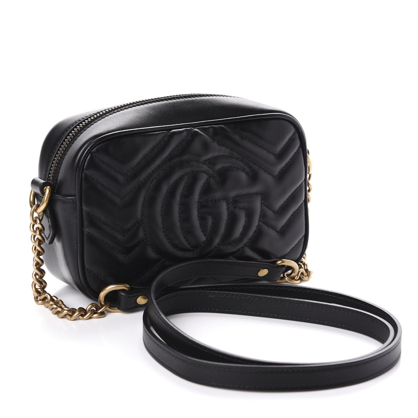 Calfskin Matelasse Mini GG Marmont Chain Shoulder Bag Black