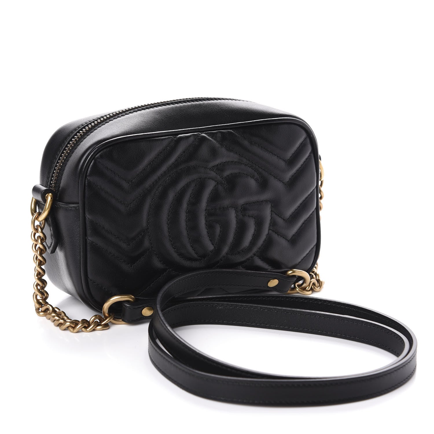 Gucci Calfskin Matelasse Mini GG Marmont Chain Shoulder Bag Black 3 of 10