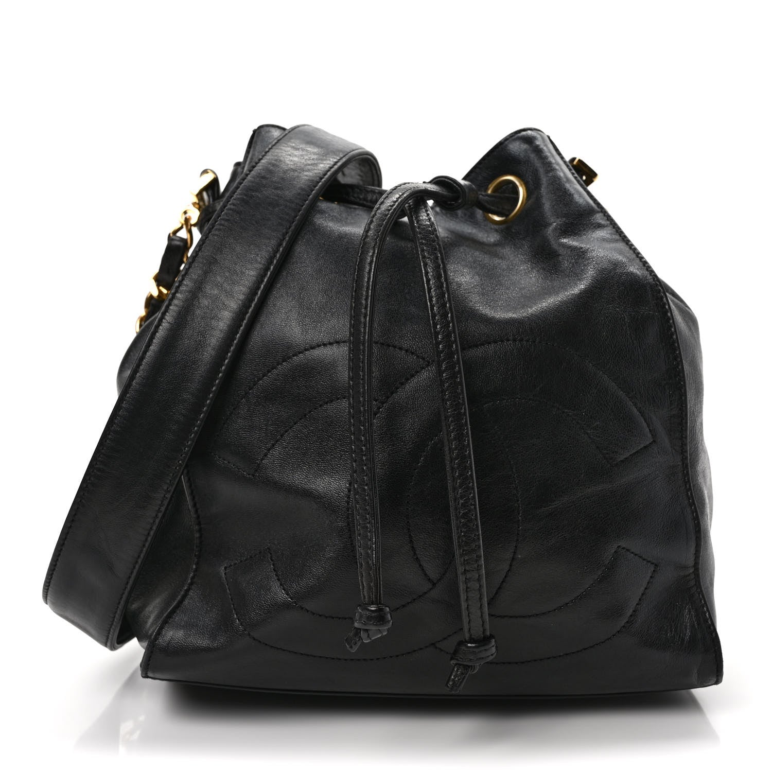 Chanel Lambskin CC Stitched Drawstring Bucket Bag Dark Brown 3 of 12