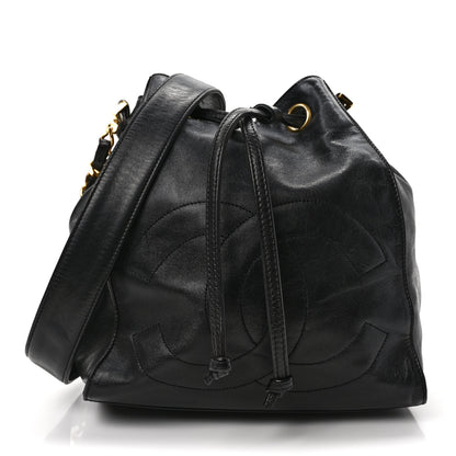 Chanel Lambskin CC Stitched Drawstring Bucket Bag Dark Brown 3 of 12