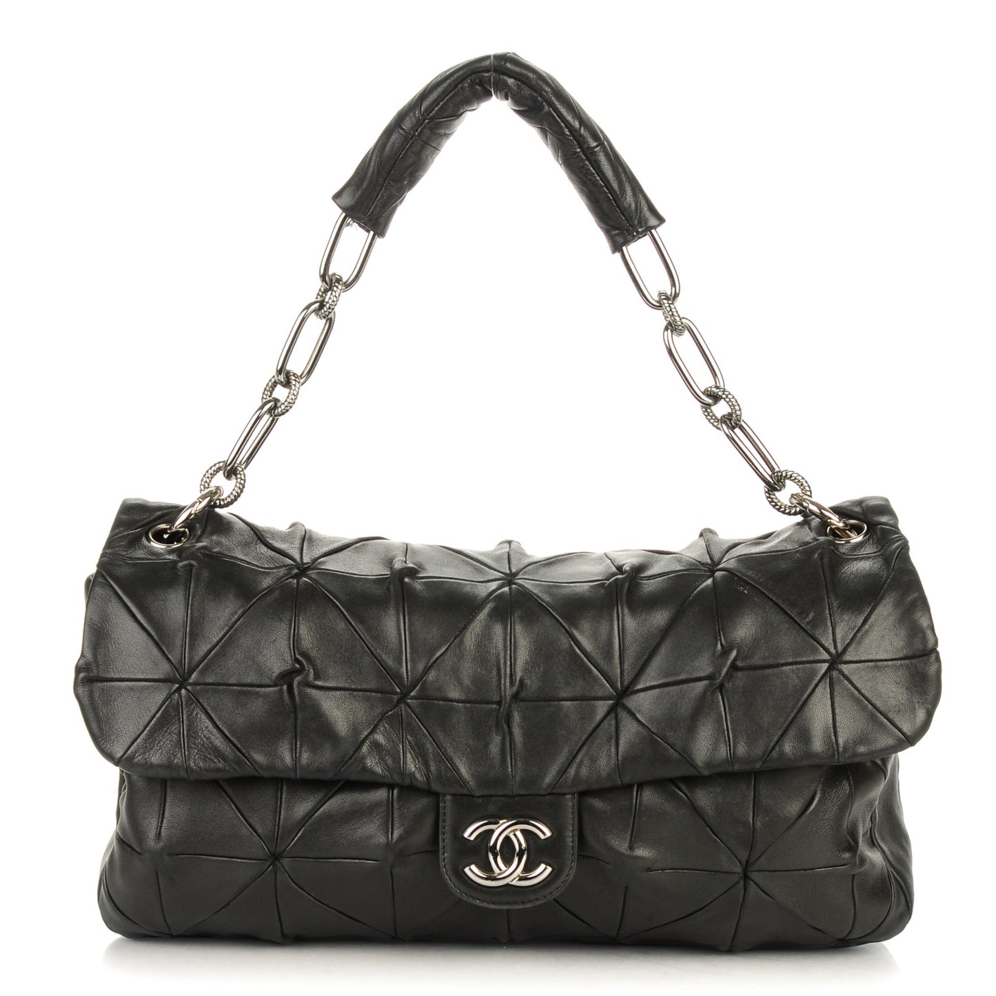 Lambskin Quilted Soft Squares Origami Flap Black