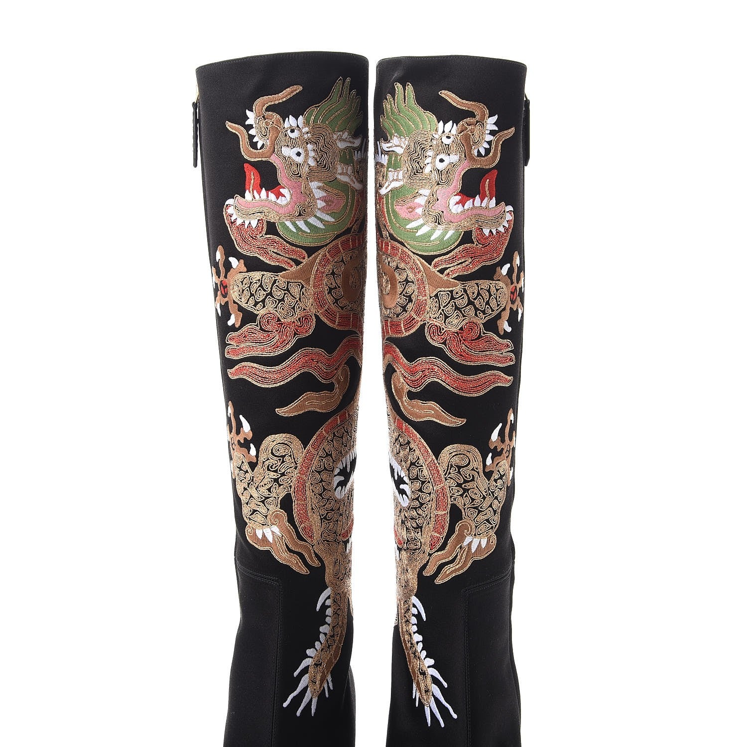 Gucci Silk Satin Malaga Kid Embroidered Candy Dragon Block-Heel Knee Boot 40 Nero Black 9 of 11