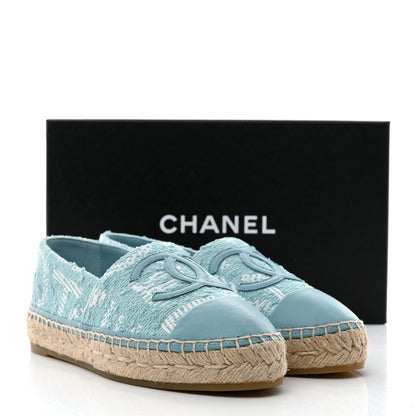 Chanel Tweed Grosgrain CC Print Espadrilles 38 Turquoise White 9 of 9