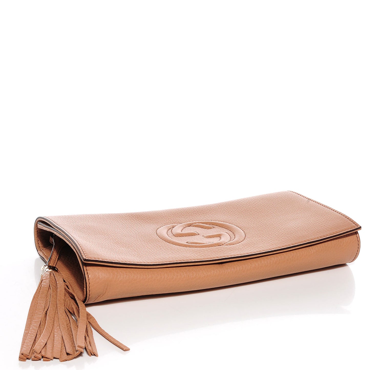 Pebbled Calfskin Medium Soho Clutch Camelia