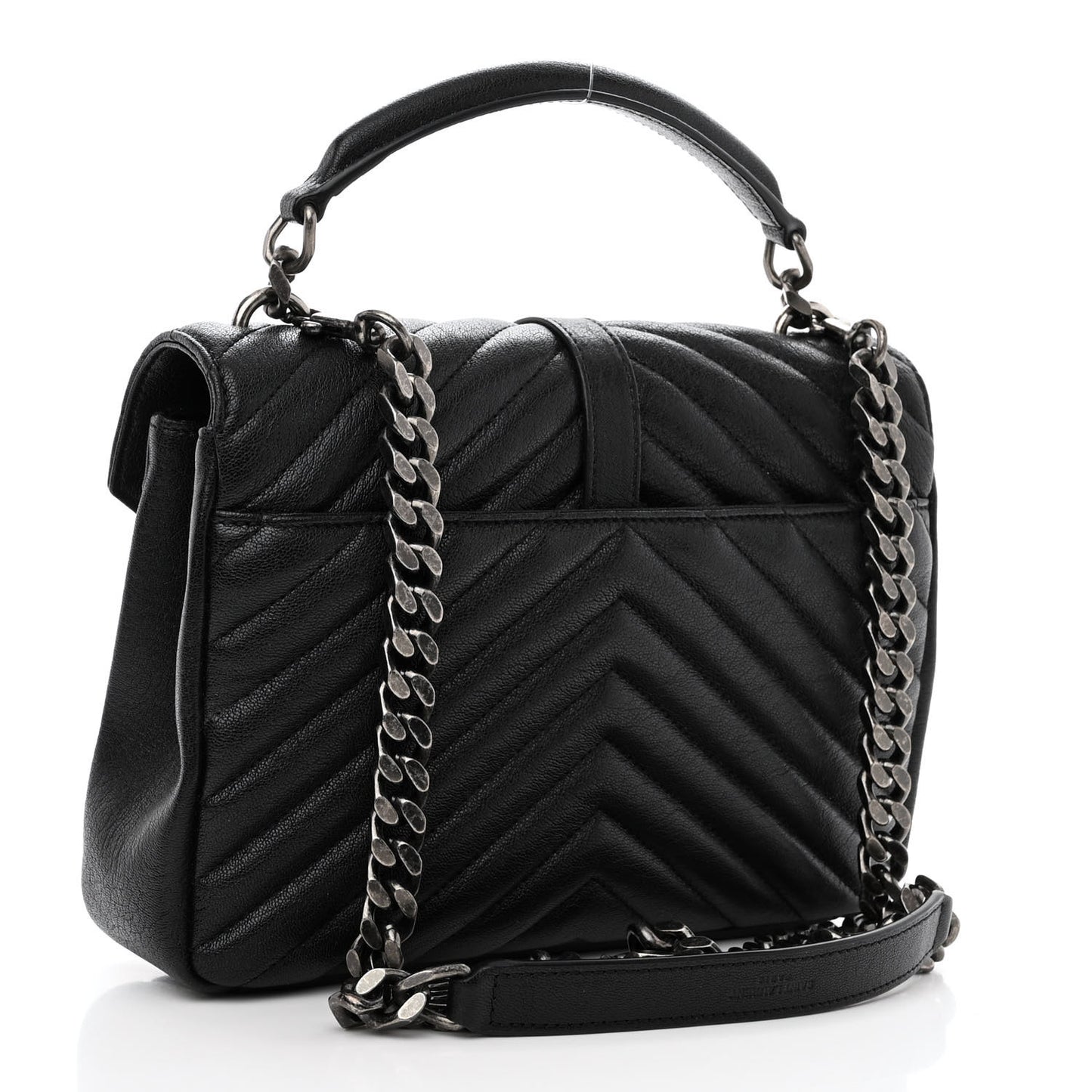 Sheepskin Matelasse Chevron Monogram Medium College Bag Black