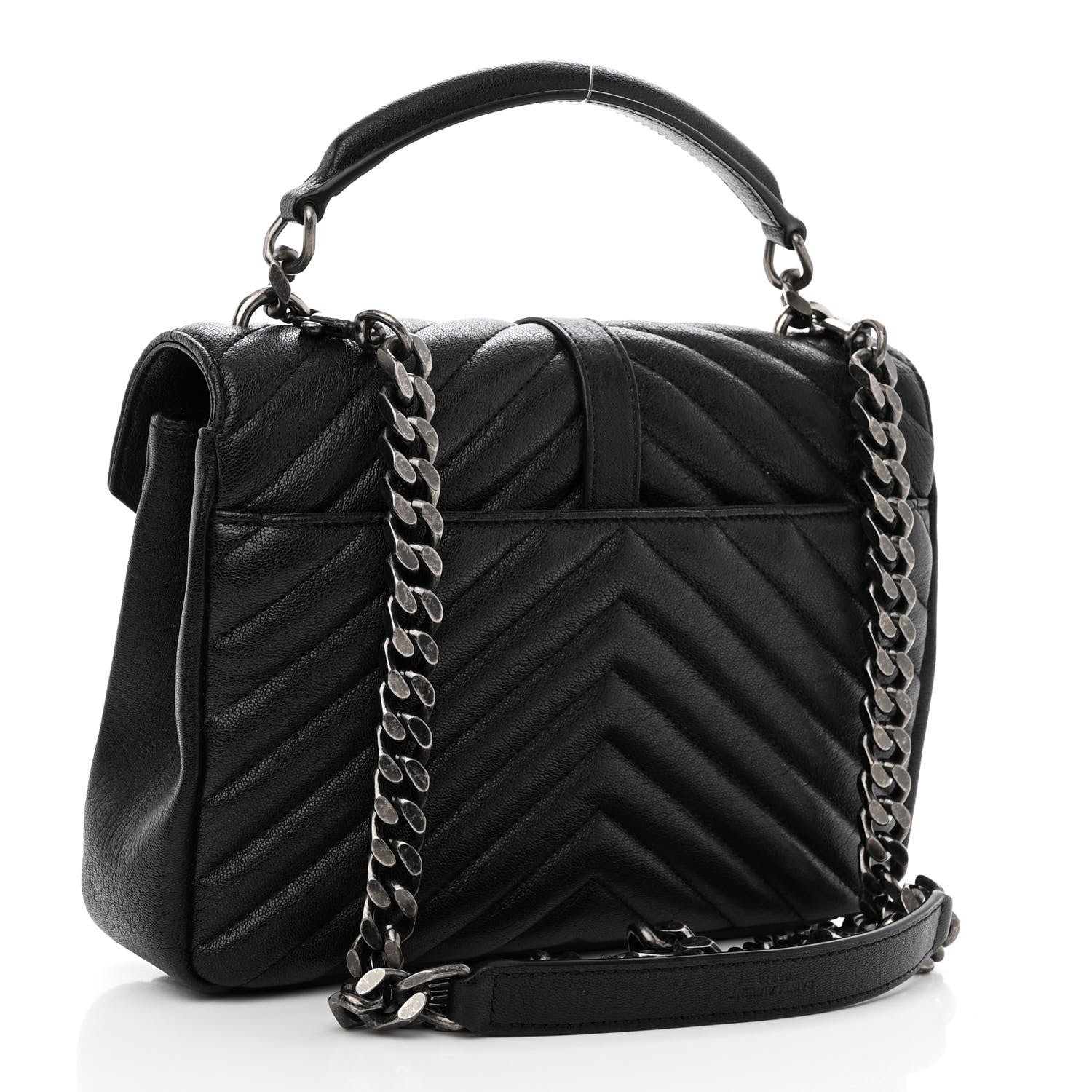Saint Laurent Sheepskin Matelasse Chevron Monogram Medium College Bag Black 3 of 9