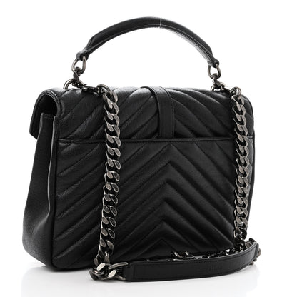 Saint Laurent Sheepskin Matelasse Chevron Monogram Medium College Bag Black 3 of 9