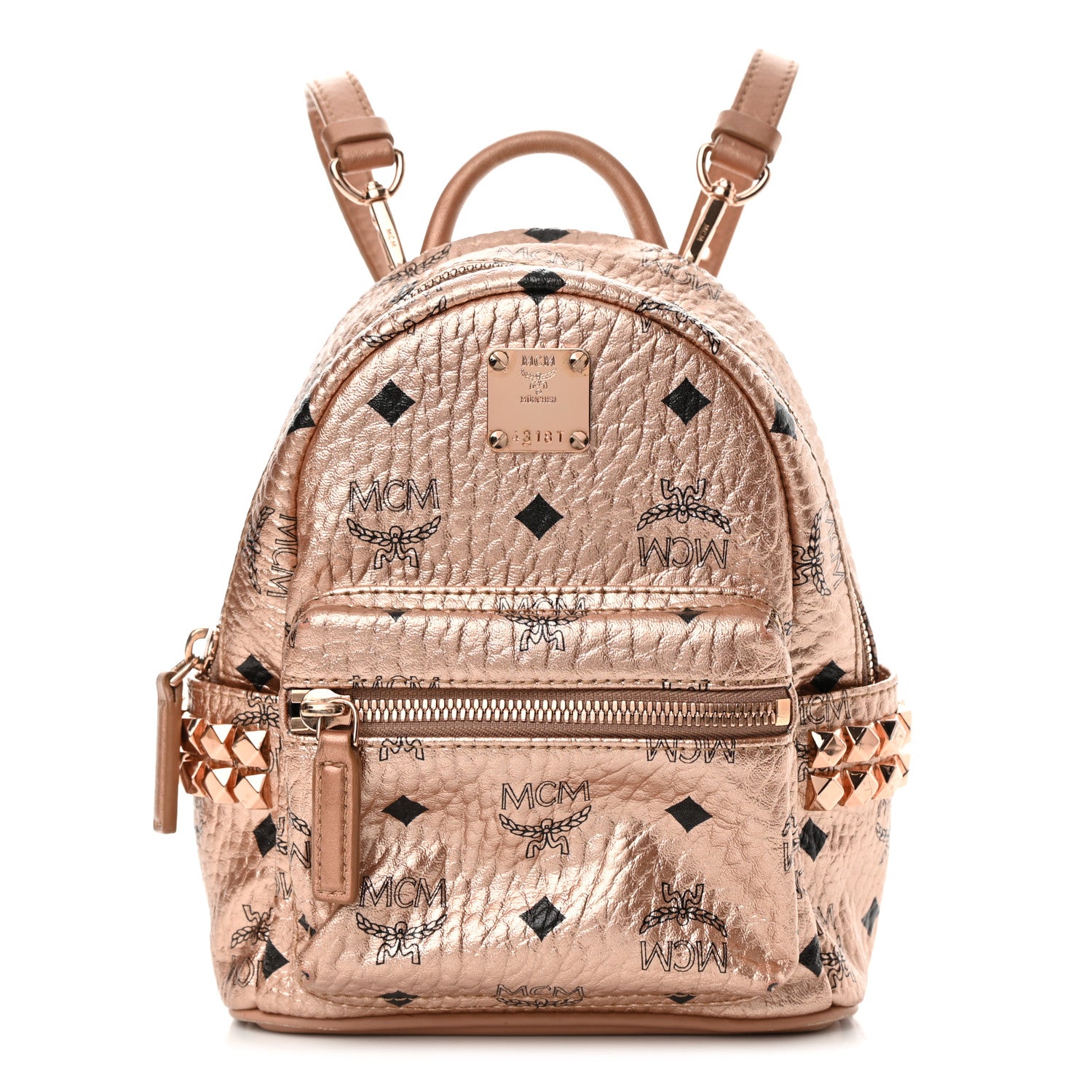MCM Metallic Visetos Studded X-Mini Bebe Boo Backpack Champagne Gold 1 of 17
