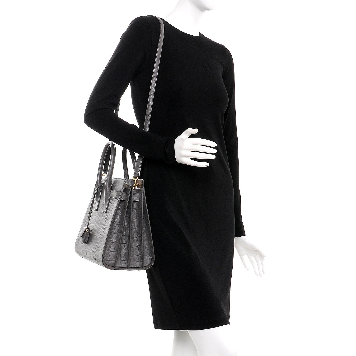 Saint Laurent Calfskin Crocodile Embossed Small Sac De Jour Earth 2 of 12