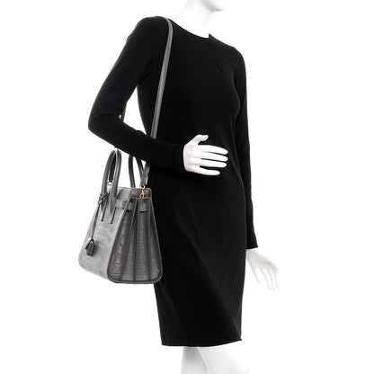 Saint Laurent Calfskin Crocodile Embossed Small Sac De Jour Earth 2 of 12