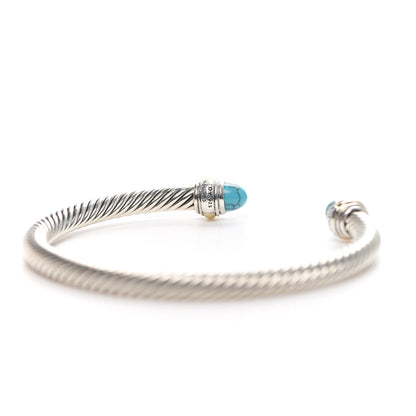 David Yurman Sterling Silver 14K Yellow Gold Turquoise 5mm Cable Classics Bracelet 4 of 4