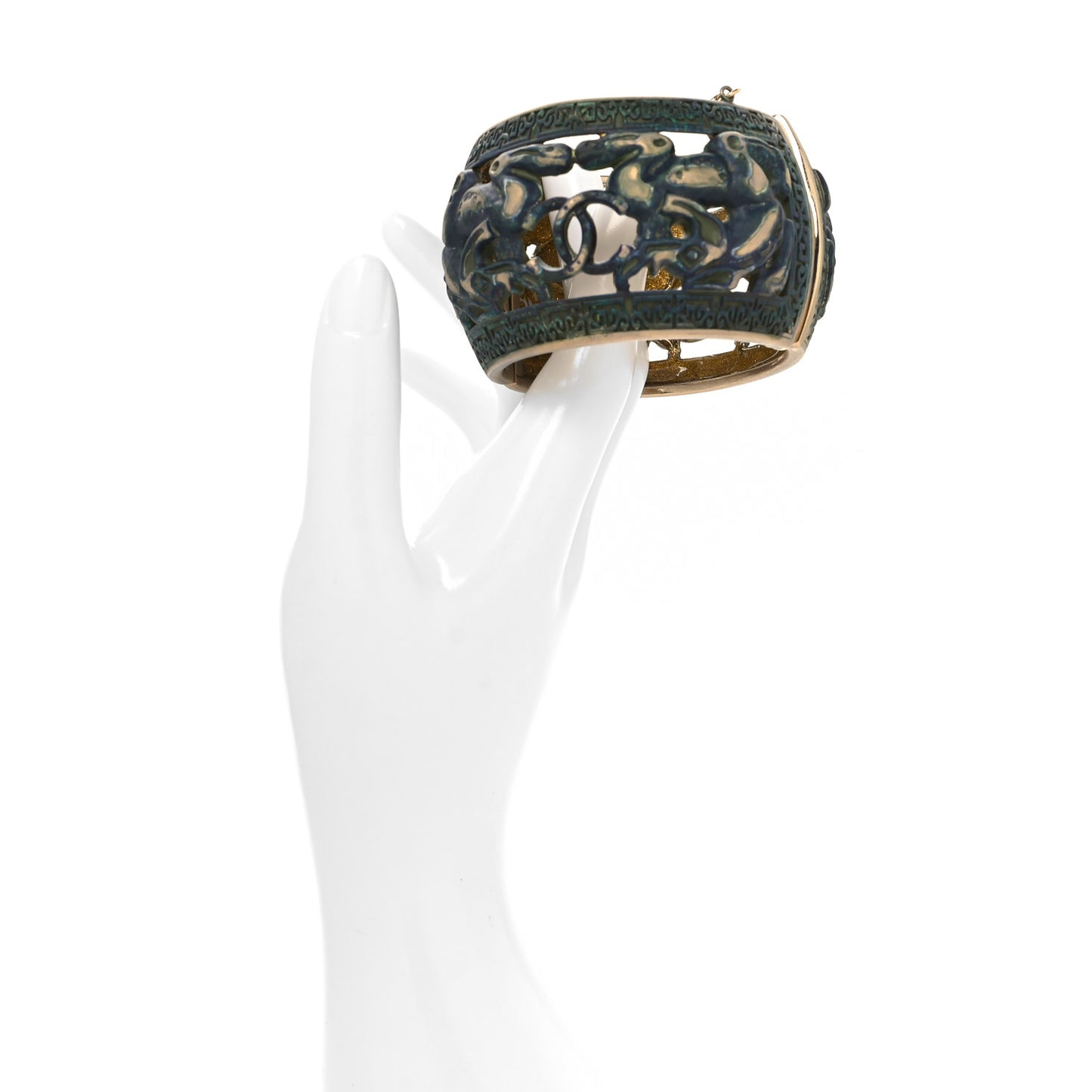 Metal Dragon CC Cuff Bracelet Gold Green