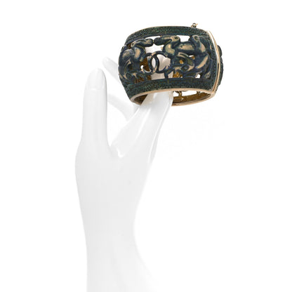 Chanel Metal Dragon CC Cuff Bracelet Gold Green 2 of 5
