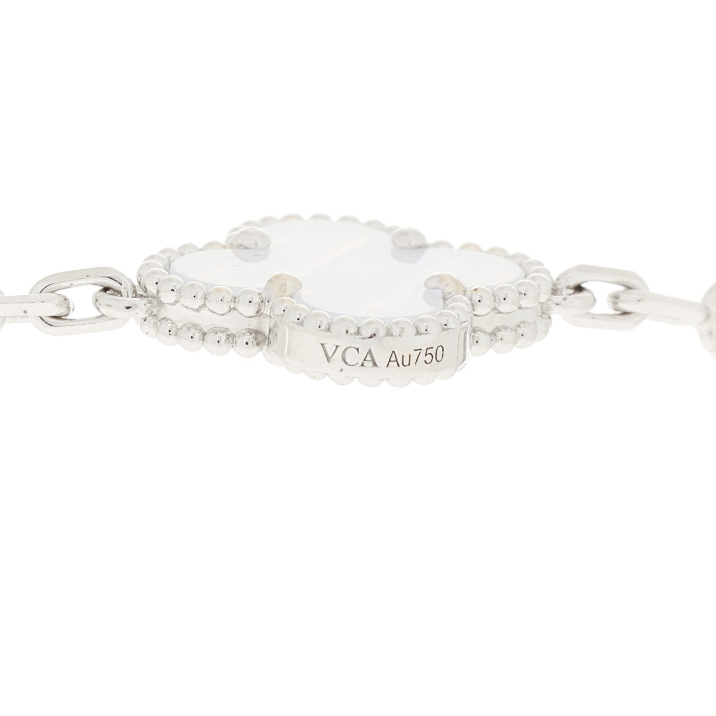 18K White Gold Chalcedony 10 Motifs Vintage Alhambra Necklace
