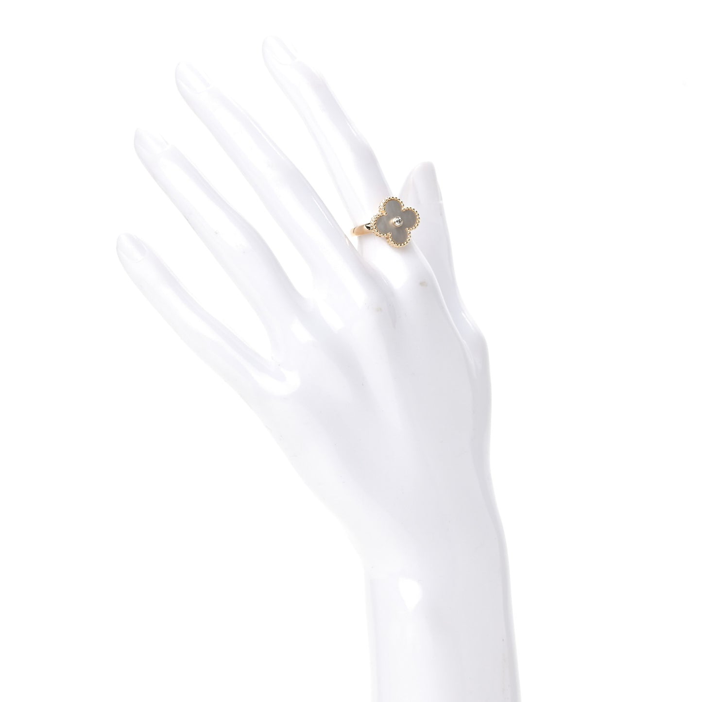 18K Yellow Gold Diamond Mother of Pearl Vintage Alhambra Ring 49 5