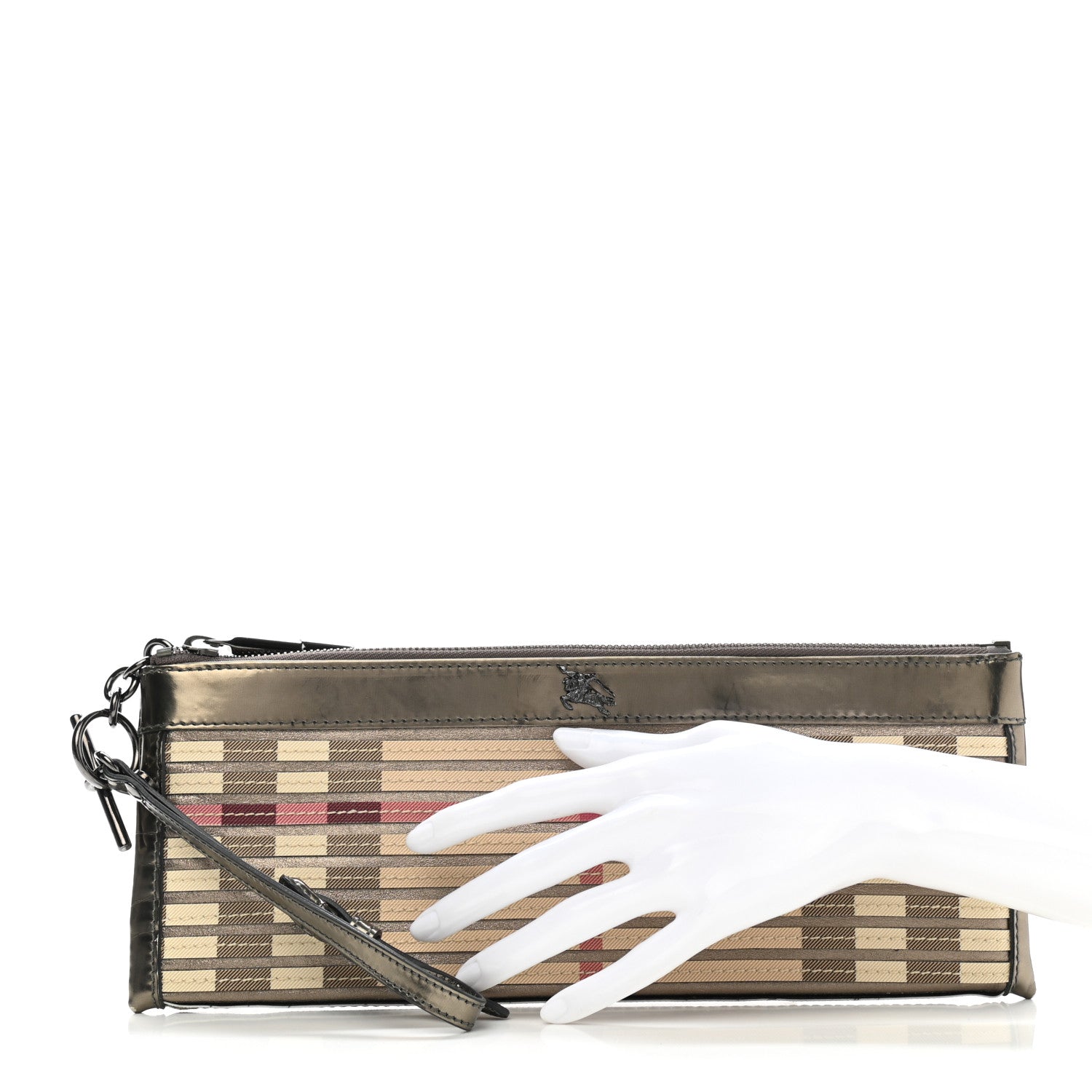 Burberry Metallic Patent Calfskin House Check Sliced Ashcombe Clutch 2 of 9