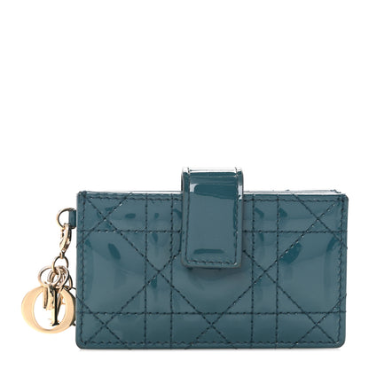 Christian Dior Patent Cannage Lady Dior 5 Gusset Card Holder Turquoise 1 of 8