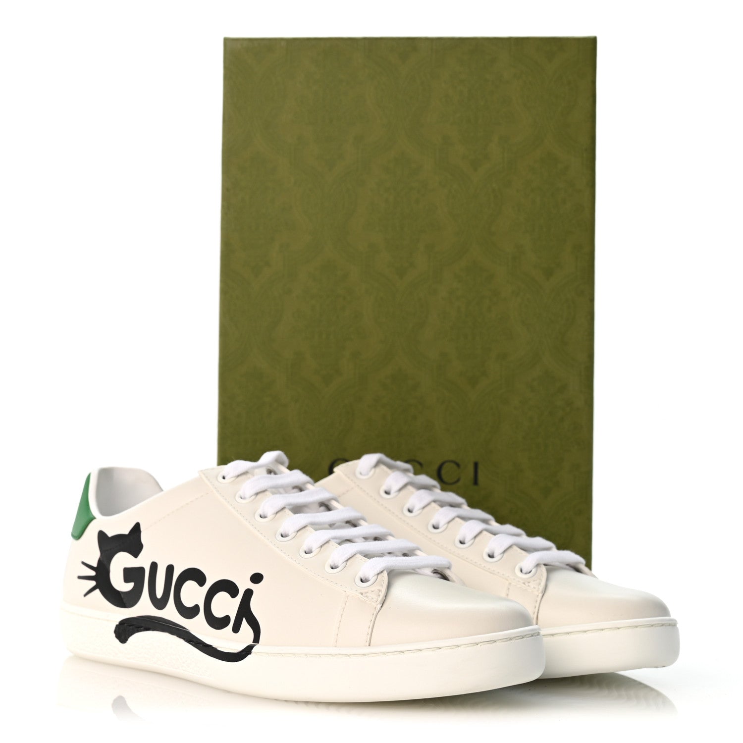 Gucci Evolution Calfskin Cat Womens Ace Sneakers 36.5 White New Shamrock 10 of 10