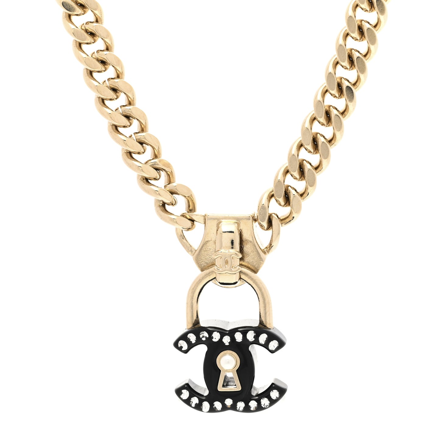 Crystal CC Lock Short Necklace Black Gold