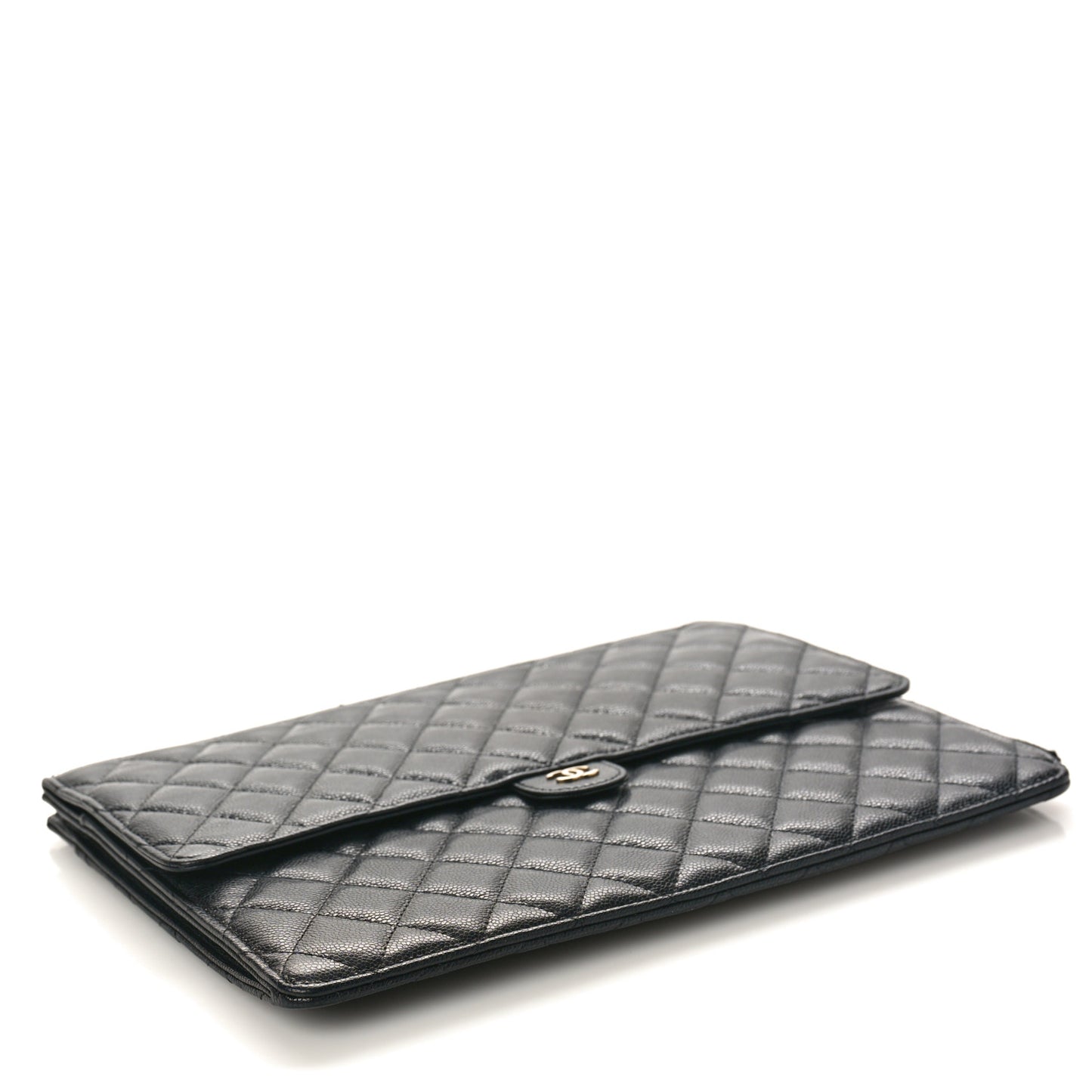 Caviar Quilted Large Flap Zip Clutch Black