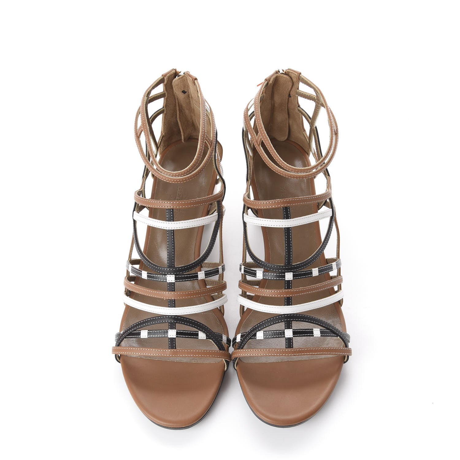 Hermes Calfskin Ragazza Sandals 37.5 Palissandre White Black 4 of 10