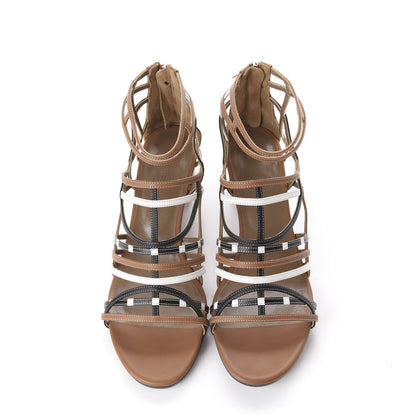 Hermes Calfskin Ragazza Sandals 37.5 Palissandre White Black 4 of 10