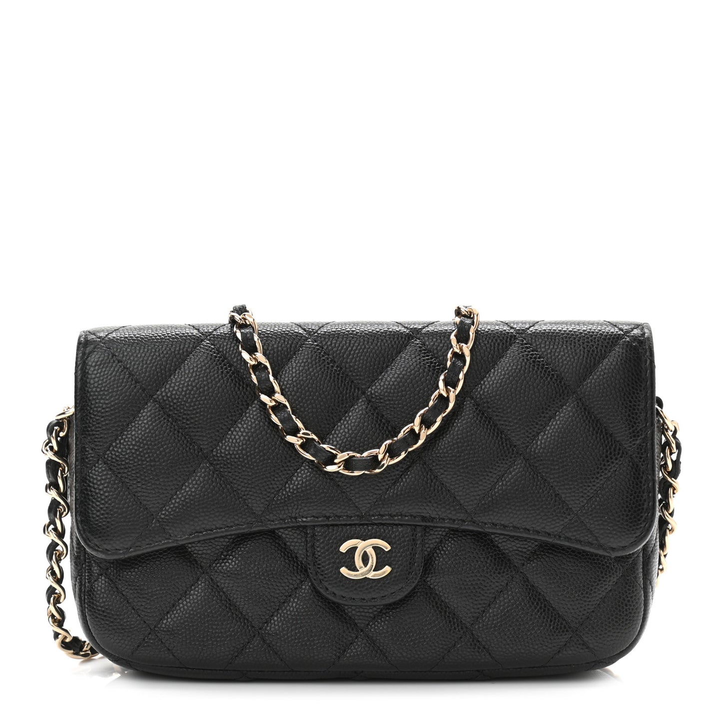 Caviar Quilted Flap Phone Holder With Chain Black