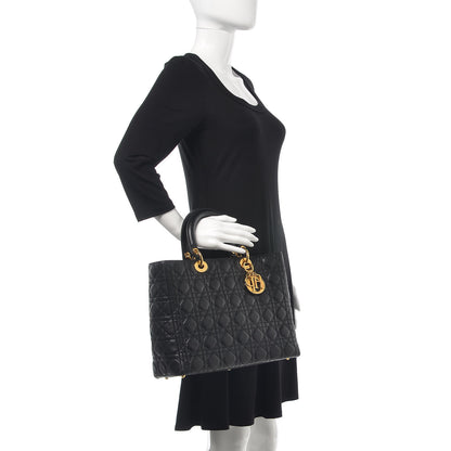 Christian Dior Lambskin Cannage Large Lady Dior Black 2 of 13