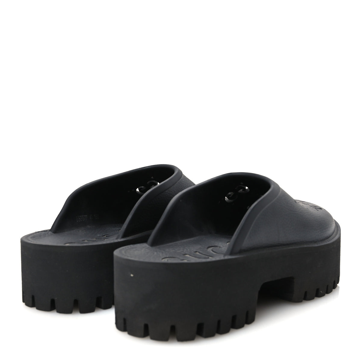 Gucci Rubber GG Monogram Perforated Elea Platform 55mm Lug Sole Sandals 41 Black 5 of 10