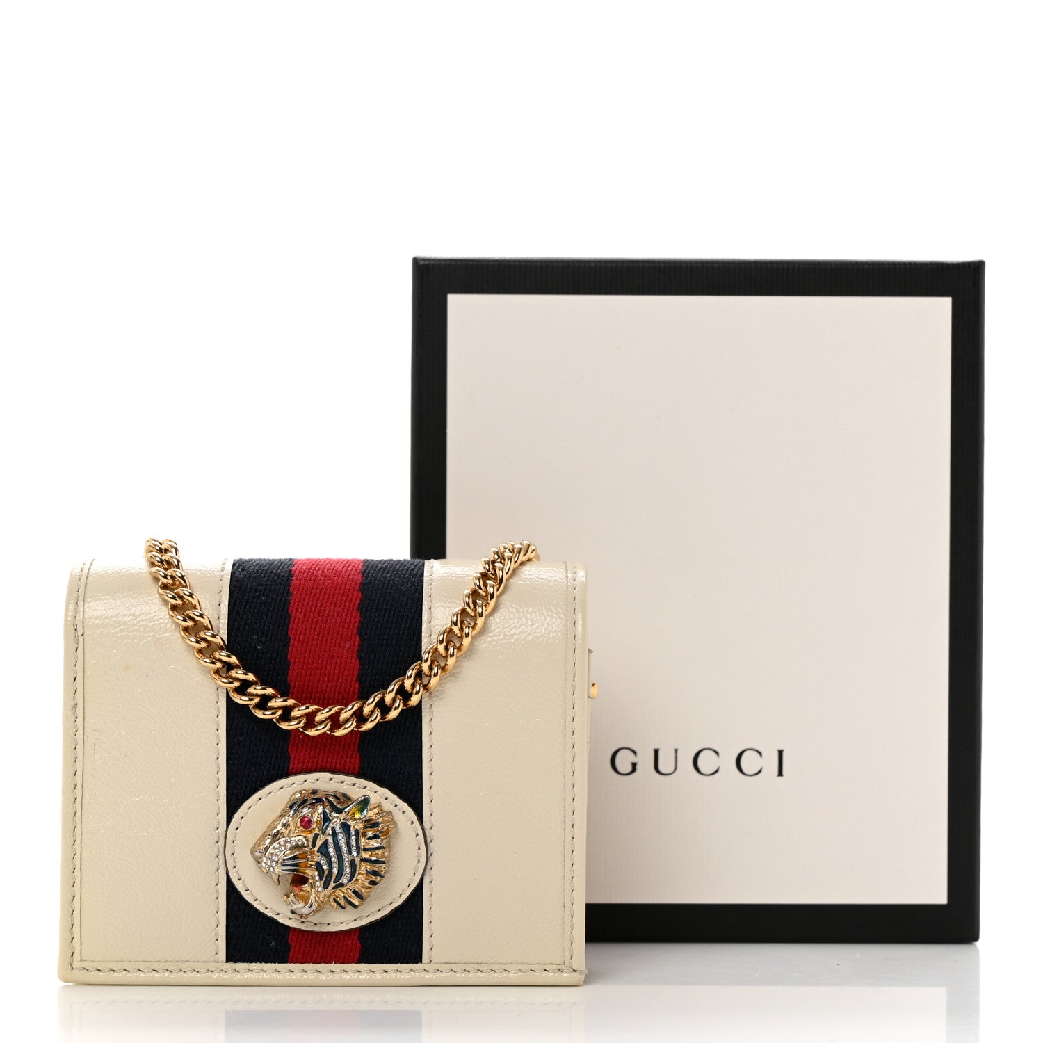 Gucci Calfskin Web Rajah Chain Card Case Wallet White 8 of 8