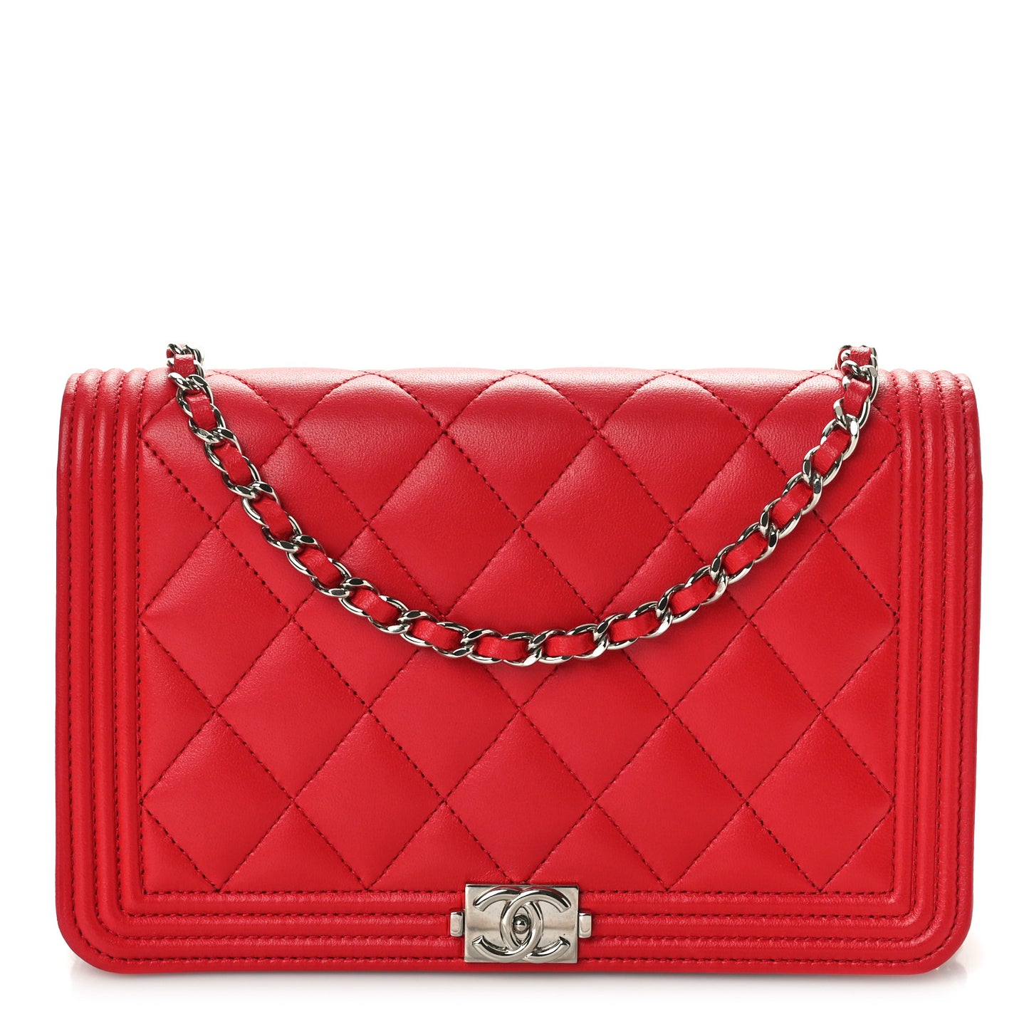 Lambskin Quilted Boy Wallet On Chain WOC Red