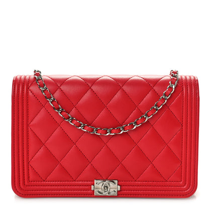 Chanel Lambskin Quilted Boy Wallet On Chain WOC Red 1 of 11
