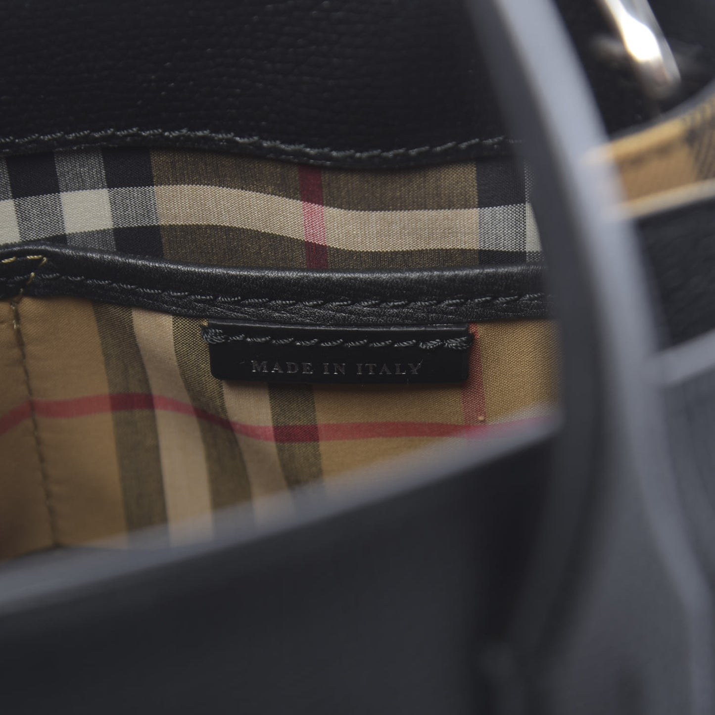 Grainy Calfskin House Check Small Banner Tote Black