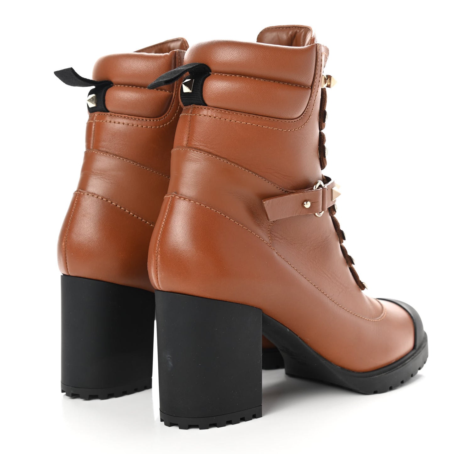 Calfskin Rockstud Cap Toe Combat Boots 38 Tan