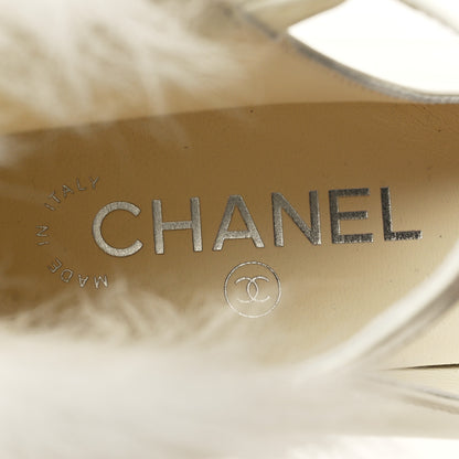 Chanel Patent Shearling Lambskin Grosgrain Cap Toe Mary Jane Low Heel Pumps 37.5 White Black 8 of 9