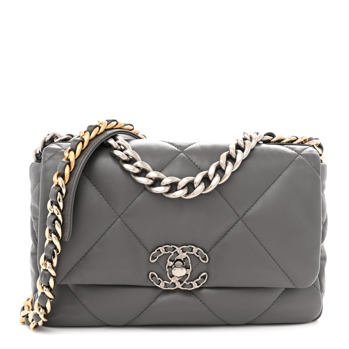 Lambskin Quilted Medium Chanel 19 Flap Dark Grey