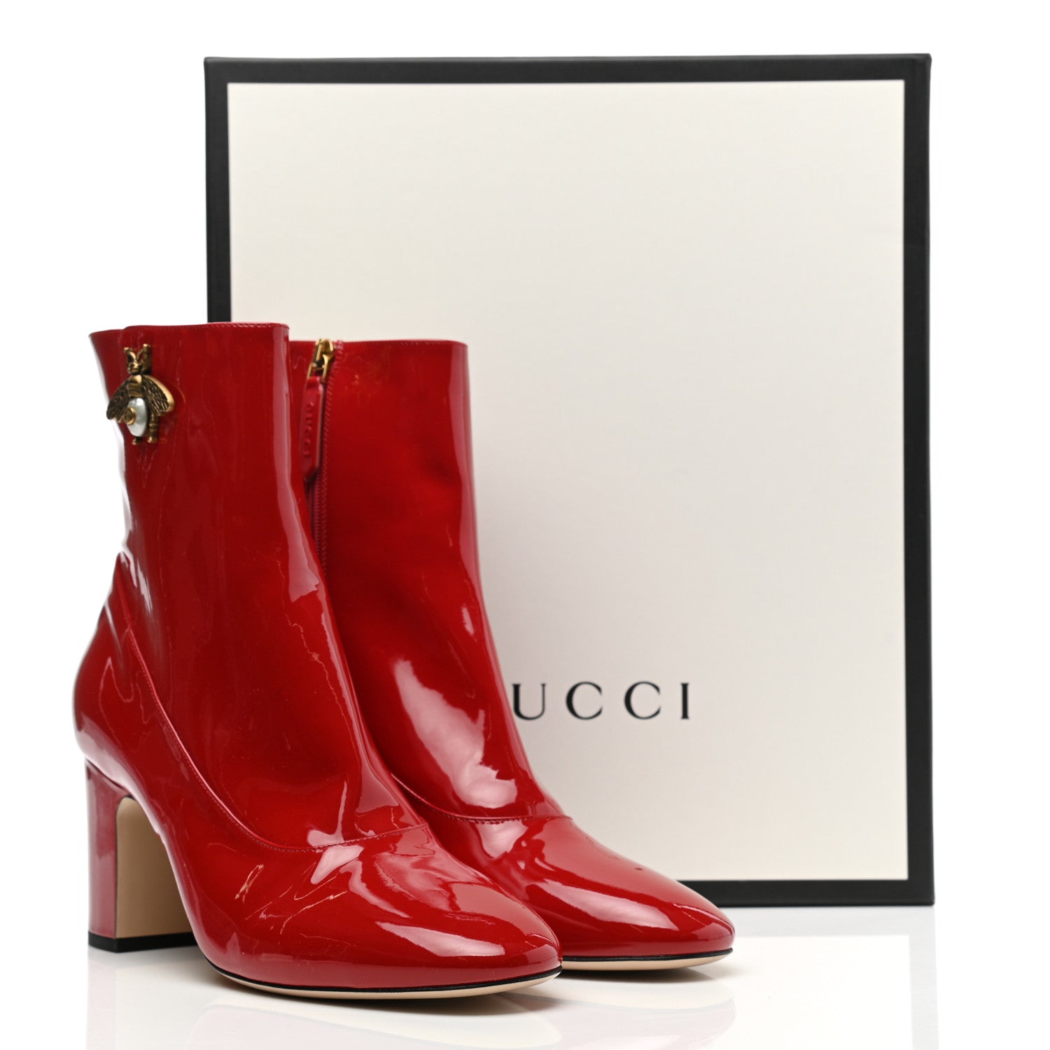 Gucci Patent Calfskin GG Lois Bee Ankle Booties 40.5 Red 10 of 10