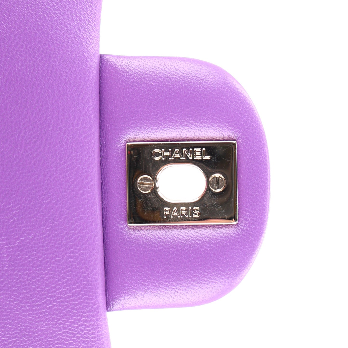 Lambskin Quilted Mini Top Handle Rectangular Flap Dark Purple