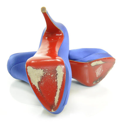Christian Louboutin Crepe Satin Lady Peep 150 Pumps 37.5 Blue 6 of 8