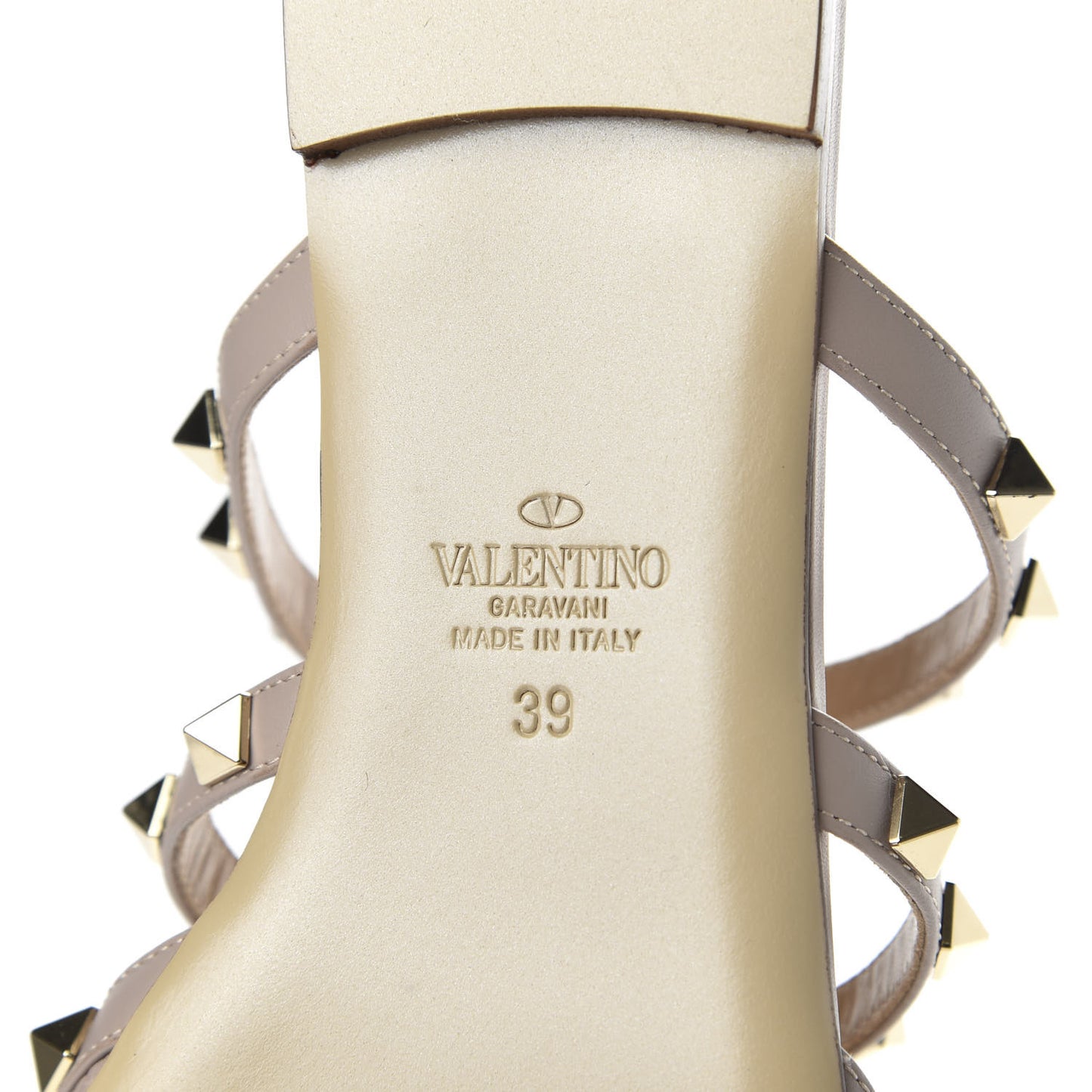 Pebbled Calfskin Rockstud Flat Cage Mules 39 Poudre