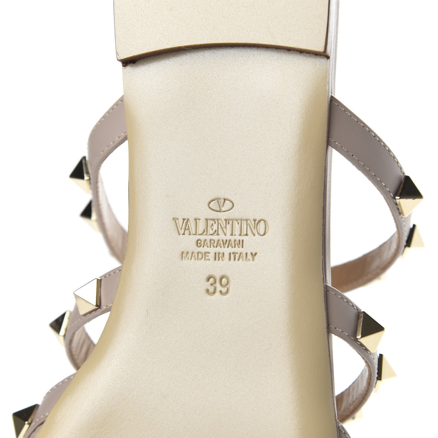 Valentino Garavani Pebbled Calfskin Rockstud Flat Cage Mules 39 Poudre 7 of 10