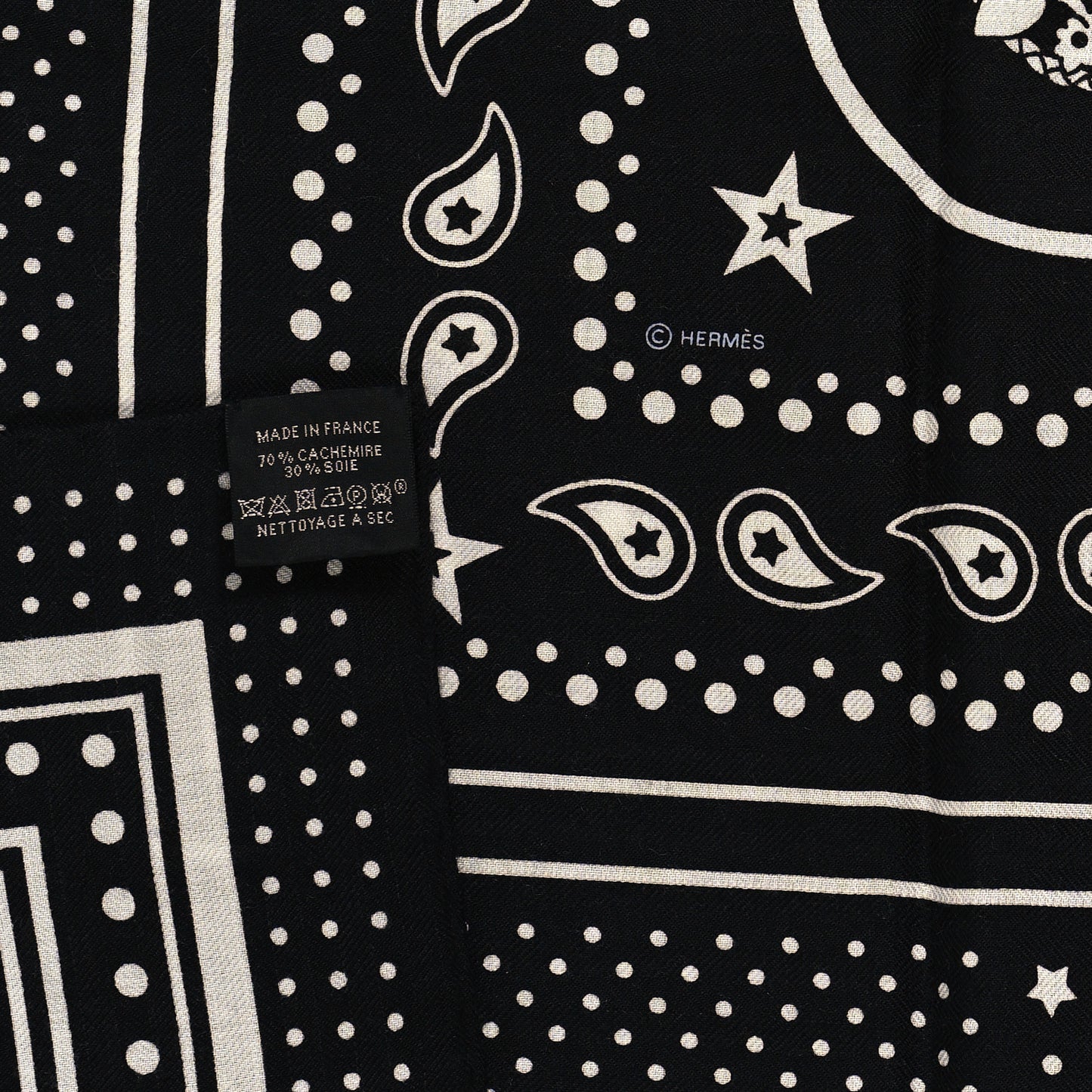 Cashmere Silk Les Cles Bandana Shawl 140 Black White