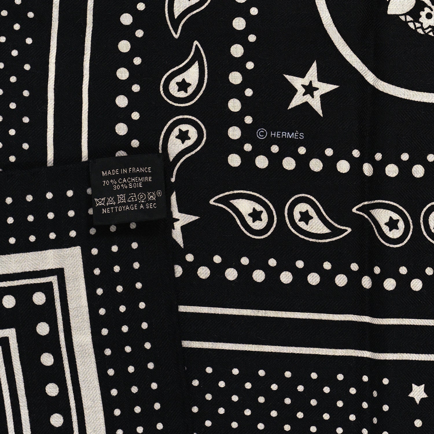 Hermes Cashmere Silk Les Cles Bandana Shawl 140 Black White 3 of 4