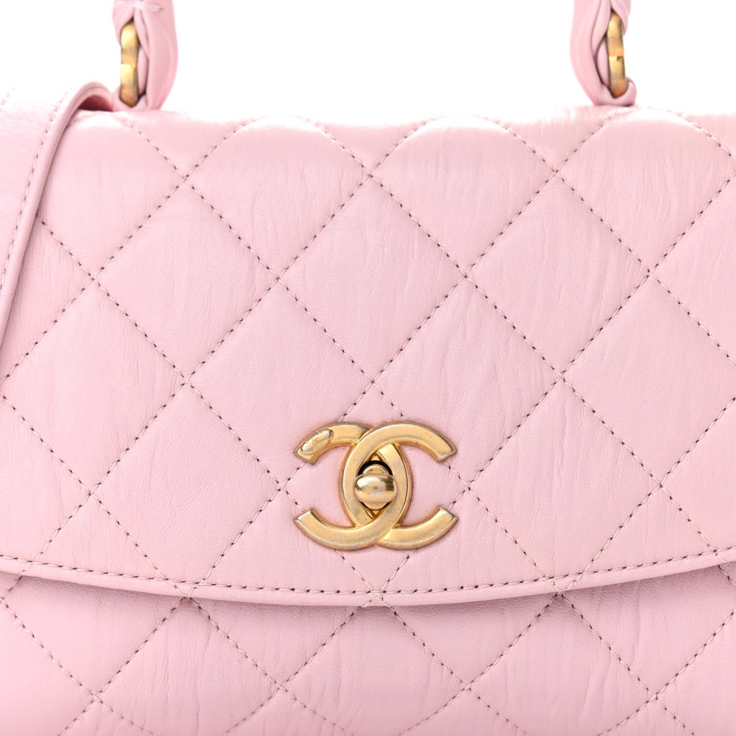 Crumpled Lambskin Quilted Small CC Links Top Handle Flap Light Pink