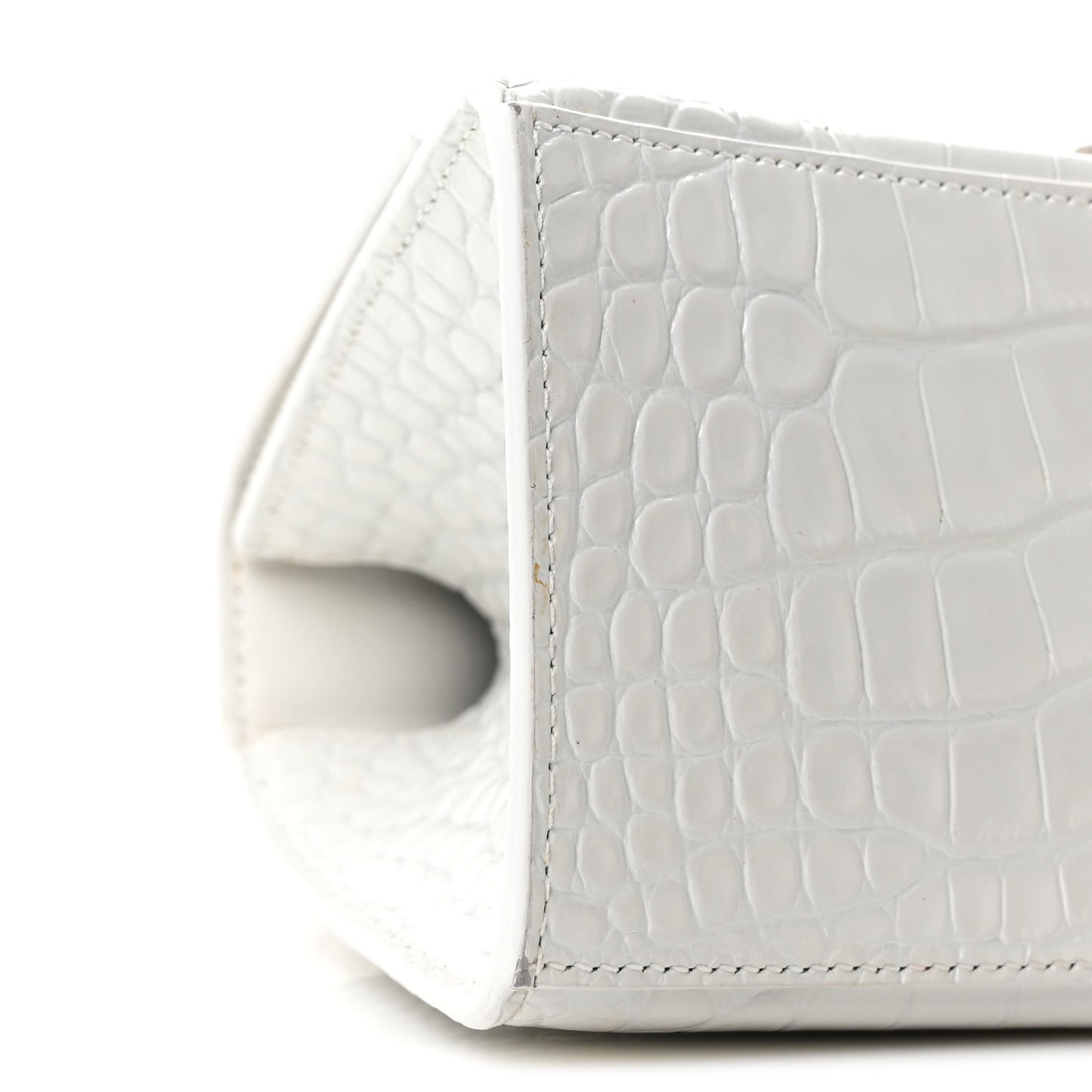 Shiny Calfskin Crocodile Embossed Small Hourglass Top Handle Bag White